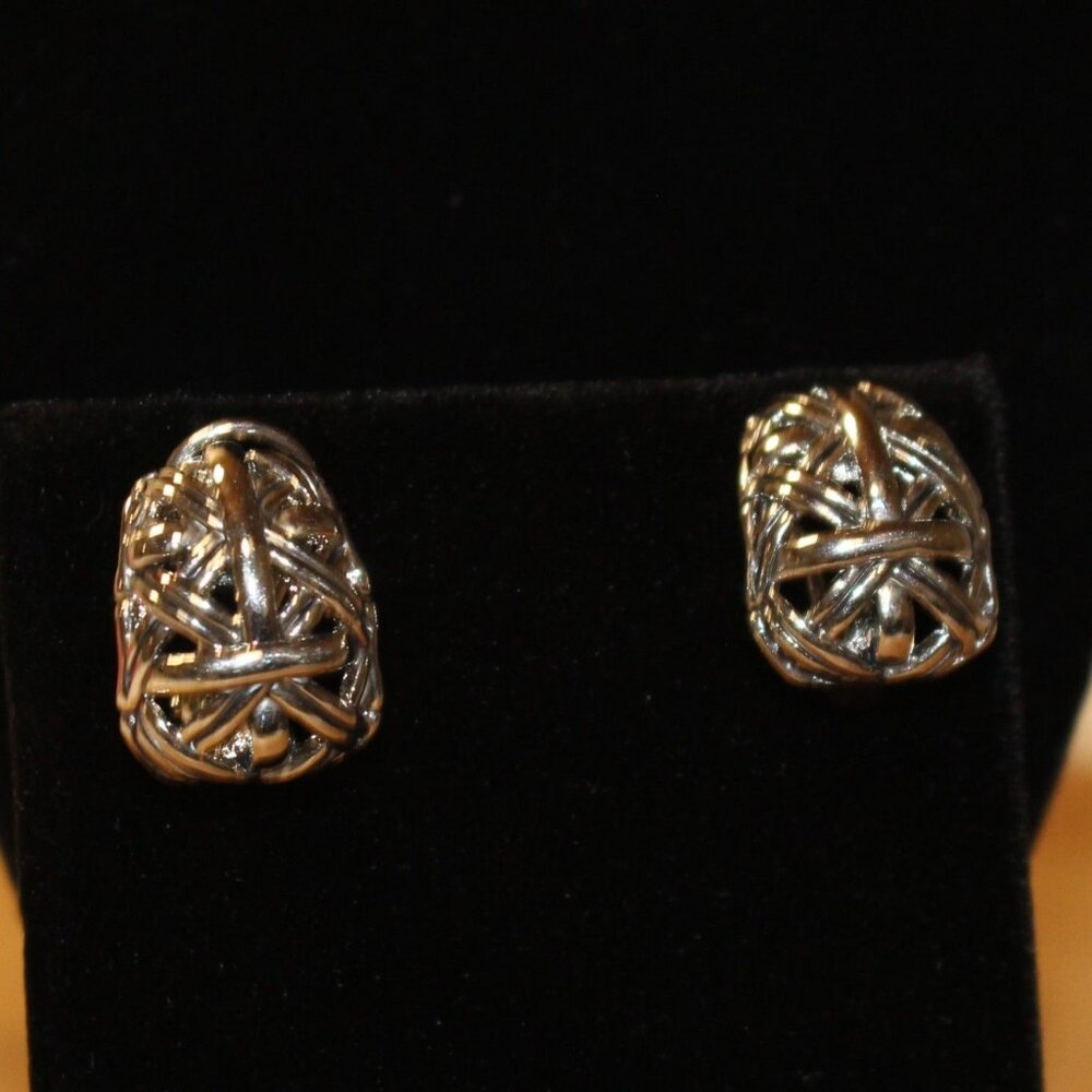 Silver-Toned Abstract Celtic Knot Woven Pierced Earrings Signed MX